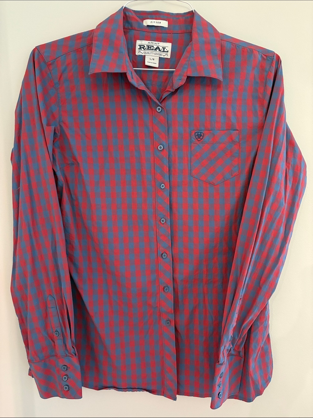 Ariat Red & Blue Plaid Cotton Women’s Fitted Button-Down Large